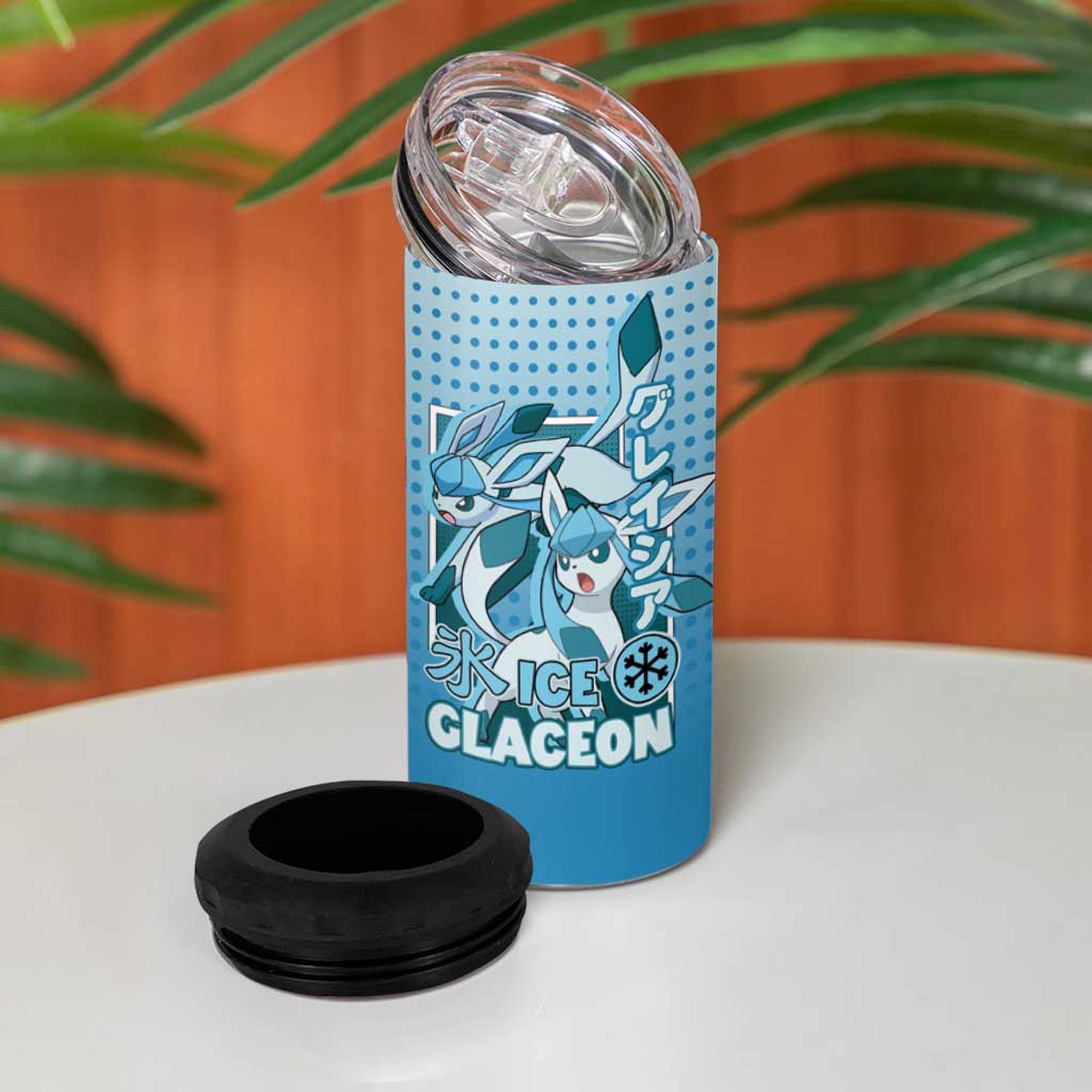 Glaceon from Poké 4 in 1 Can Cooler Tumbler with Ice Type Ability and Elegant Pose Design - The Mazicc