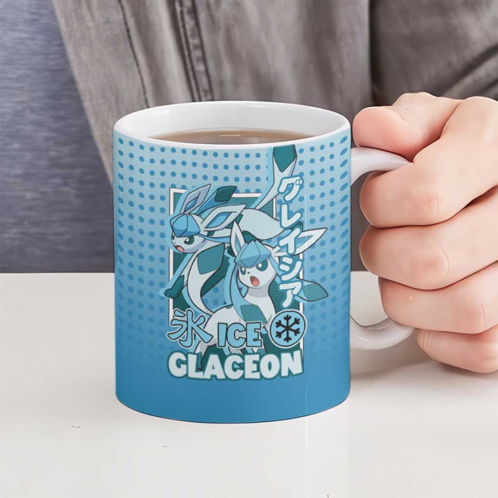 Glaceon from Poké Ceramic Mug with Ice Type Ability and Elegant Pose Design - The Mazicc