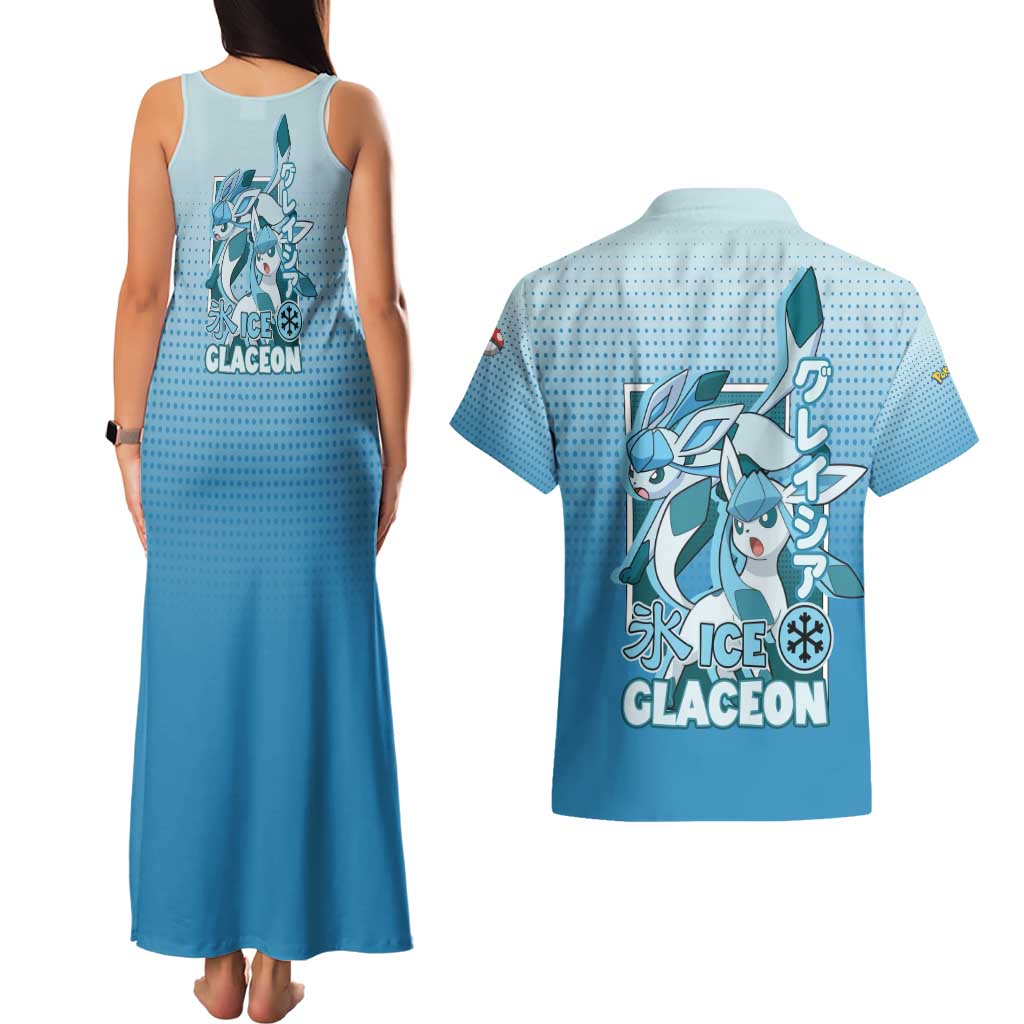 Glaceon from Poké Couples Matching Tank Maxi Dress and Hawaiian Shirt with Ice Type Ability and Elegant Pose Design - The Mazicc