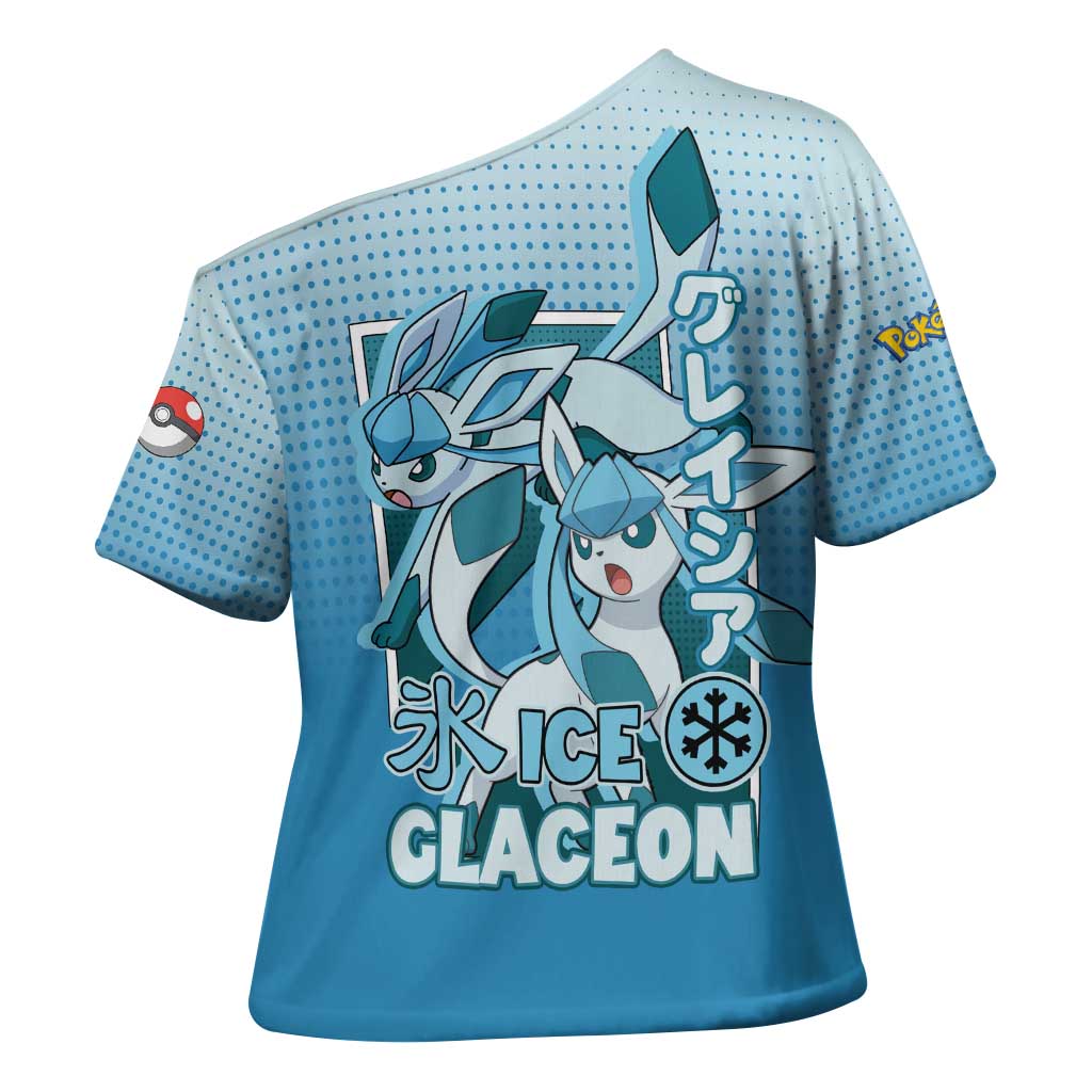 Glaceon from Poké Cross Shoulder Shirt with Ice Type Ability and Elegant Pose Design - The Mazicc