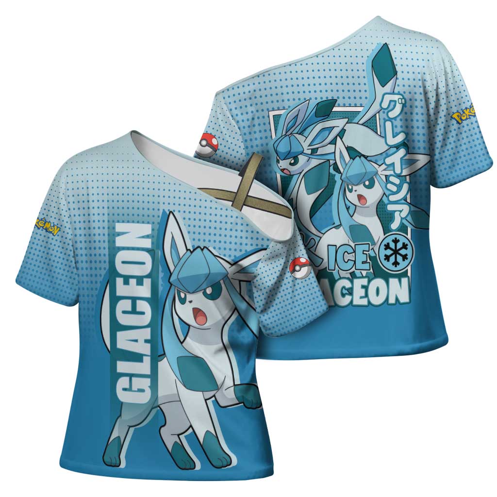 Glaceon from Poké Cross Shoulder Shirt with Ice Type Ability and Elegant Pose Design - The Mazicc