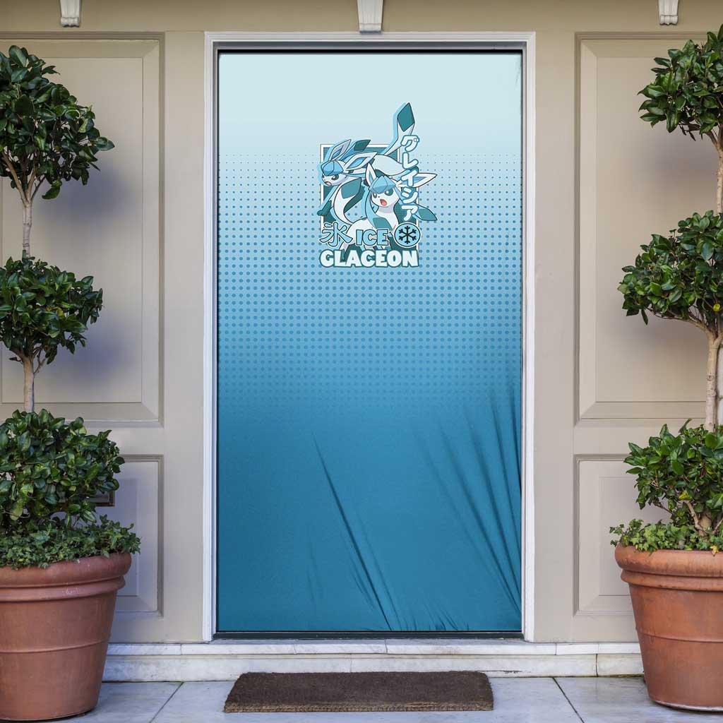 Glaceon from Poké Door Cover with Ice Type Ability and Elegant Pose Design - The Mazicc