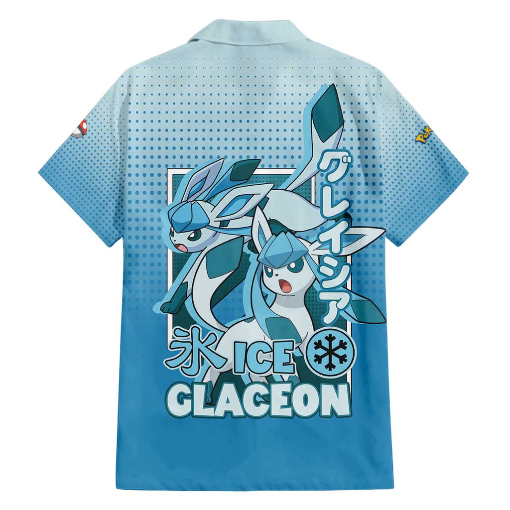 Glaceon from Poké Family Matching Off The Shoulder Long Sleeve Dress and Hawaiian Shirt with Ice Type Ability and Elegant Pose Design - The Mazicc