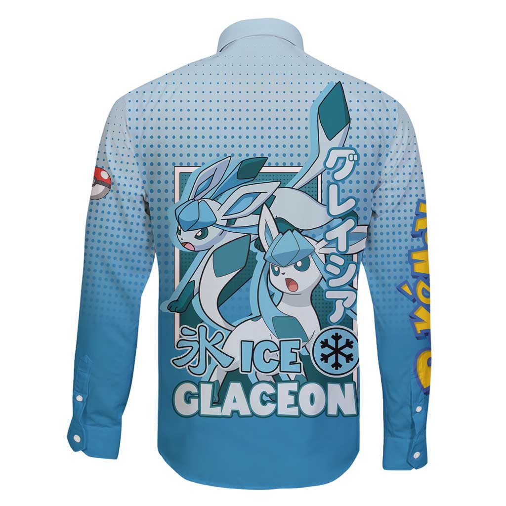 Glaceon from Poké Family Matching Off Shoulder Maxi Dress and Hawaiian Shirt with Ice Type Ability and Elegant Pose Design - The Mazicc