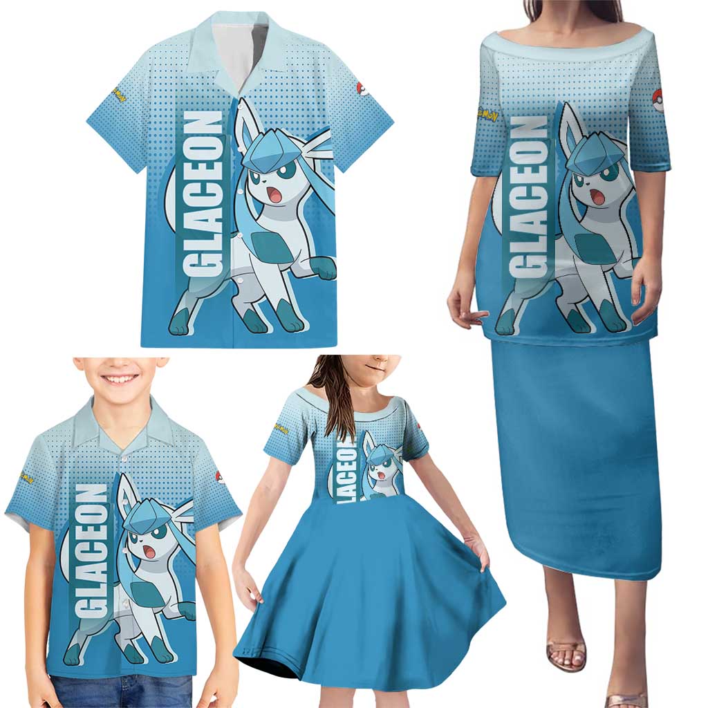 Glaceon from Poké Family Matching Puletasi and Hawaiian Shirt with Ice Type Ability and Elegant Pose Design - The Mazicc