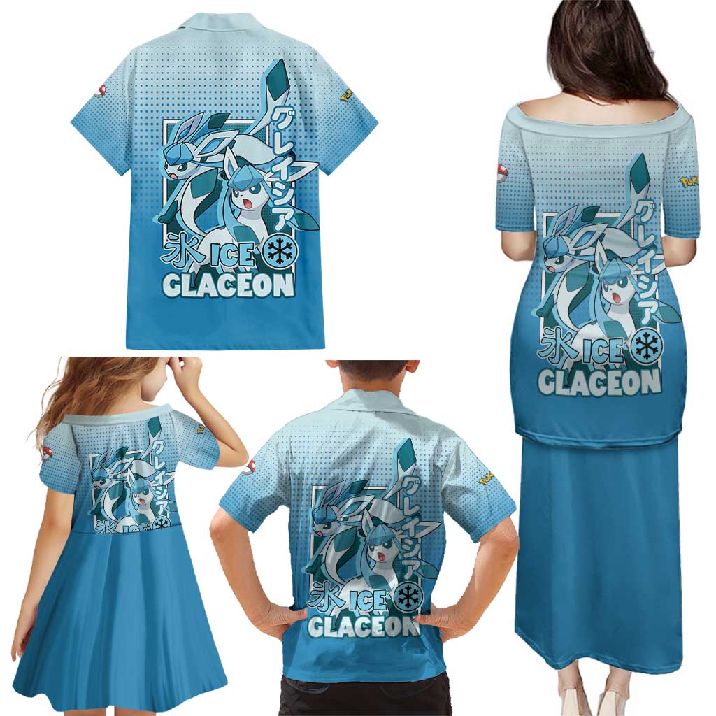 Glaceon from Poké Family Matching Puletasi and Hawaiian Shirt with Ice Type Ability and Elegant Pose Design - The Mazicc