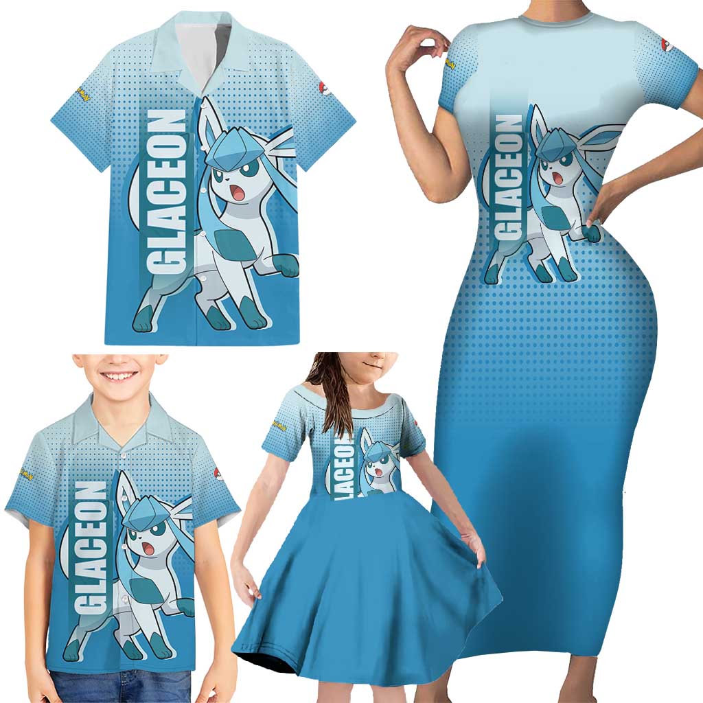 Glaceon from Poké Family Matching Short Sleeve Bodycon Dress and Hawaiian Shirt with Ice Type Ability and Elegant Pose Design - The Mazicc