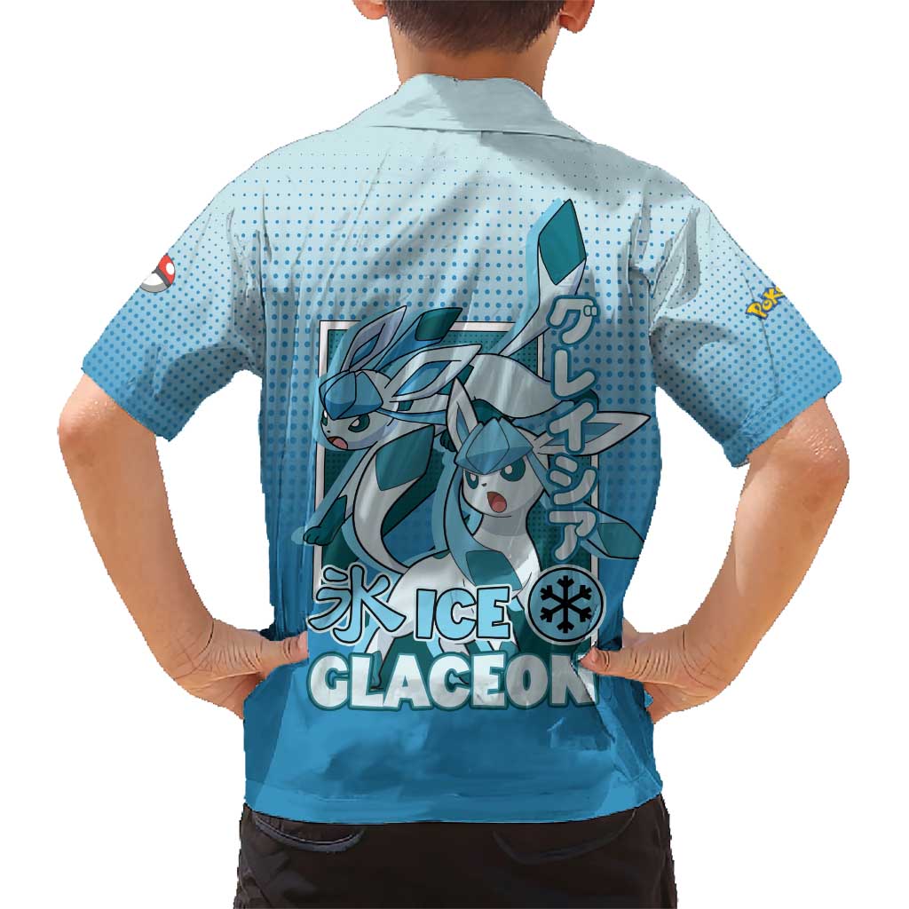 Glaceon from Poké Family Matching Short Sleeve Bodycon Dress and Hawaiian Shirt with Ice Type Ability and Elegant Pose Design - The Mazicc