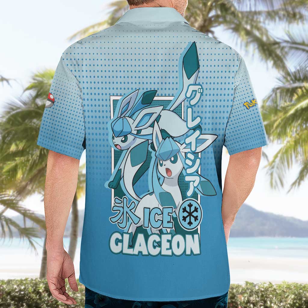 Glaceon from Poké Hawaiian Shirt with Ice Type Ability and Elegant Pose Design - The Mazicc
