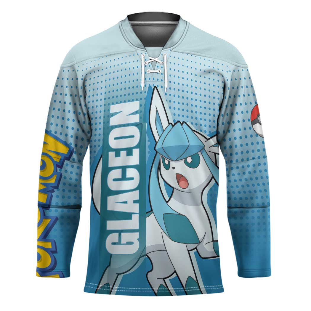 Glaceon from Poké Hockey Jersey with Ice Type Ability and Elegant Pose Design - The Mazicc