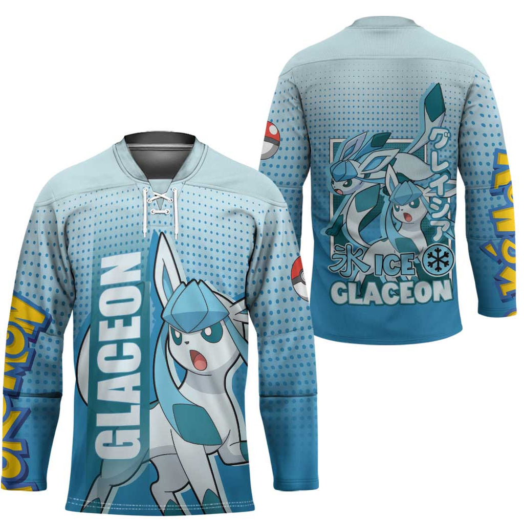 Glaceon from Poké Hockey Jersey with Ice Type Ability and Elegant Pose Design - The Mazicc