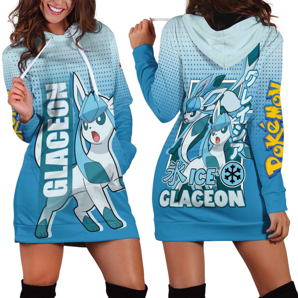 Glaceon from Poké Hoodie Dress with Ice Type Ability and Elegant Pose Design - The Mazicc