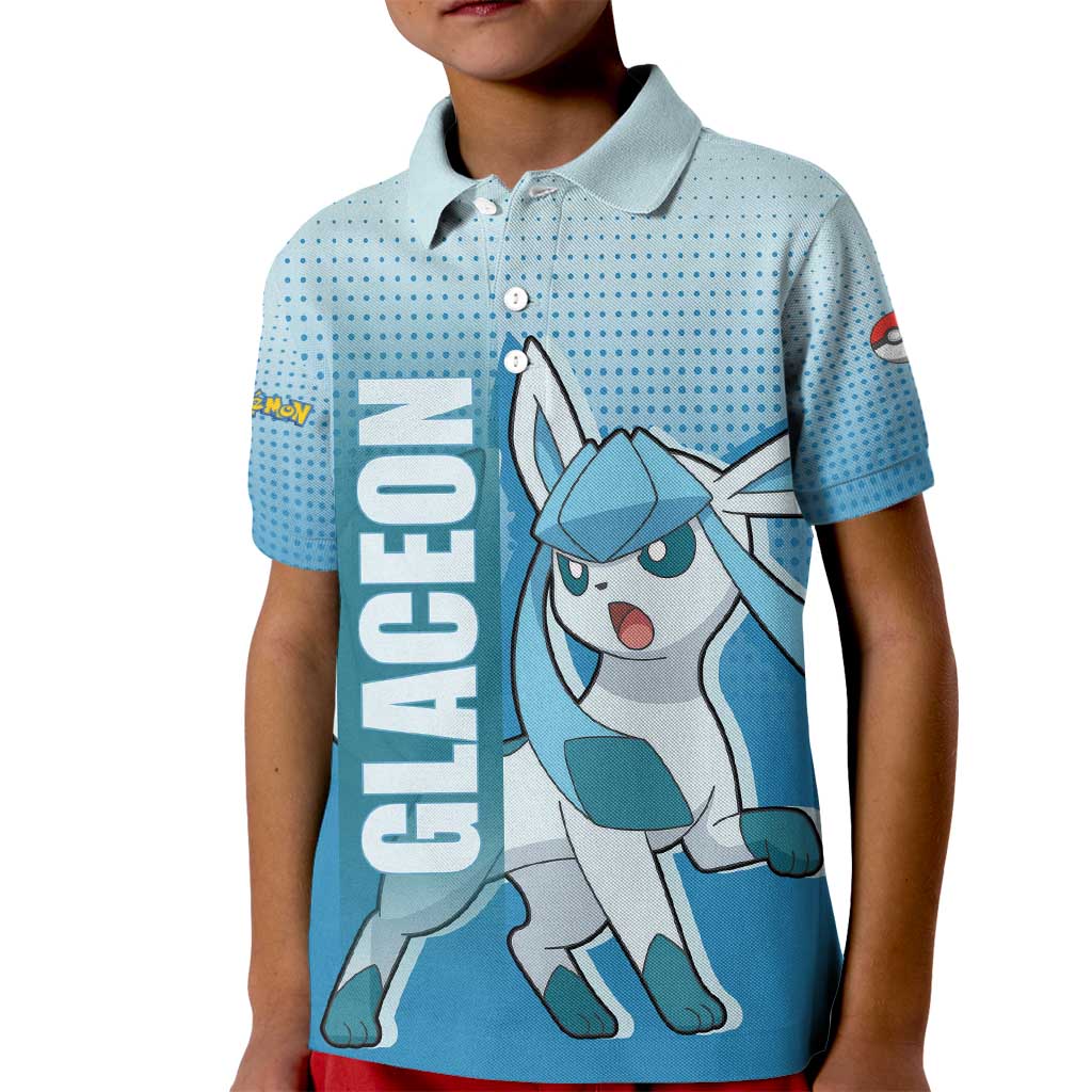 Glaceon from Poké Kid Polo Shirt with Ice Type Ability and Elegant Pose Design - The Mazicc