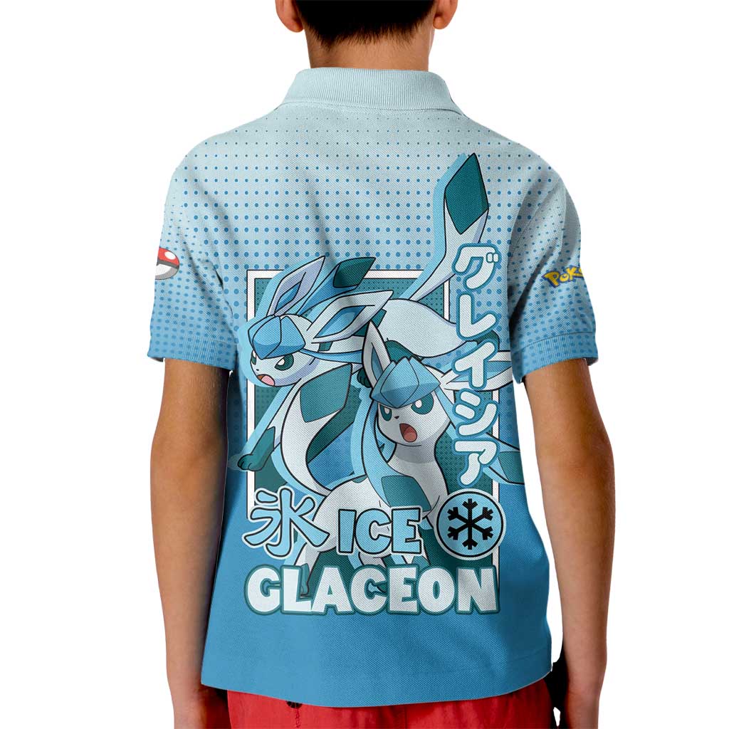 Glaceon from Poké Kid Polo Shirt with Ice Type Ability and Elegant Pose Design - The Mazicc