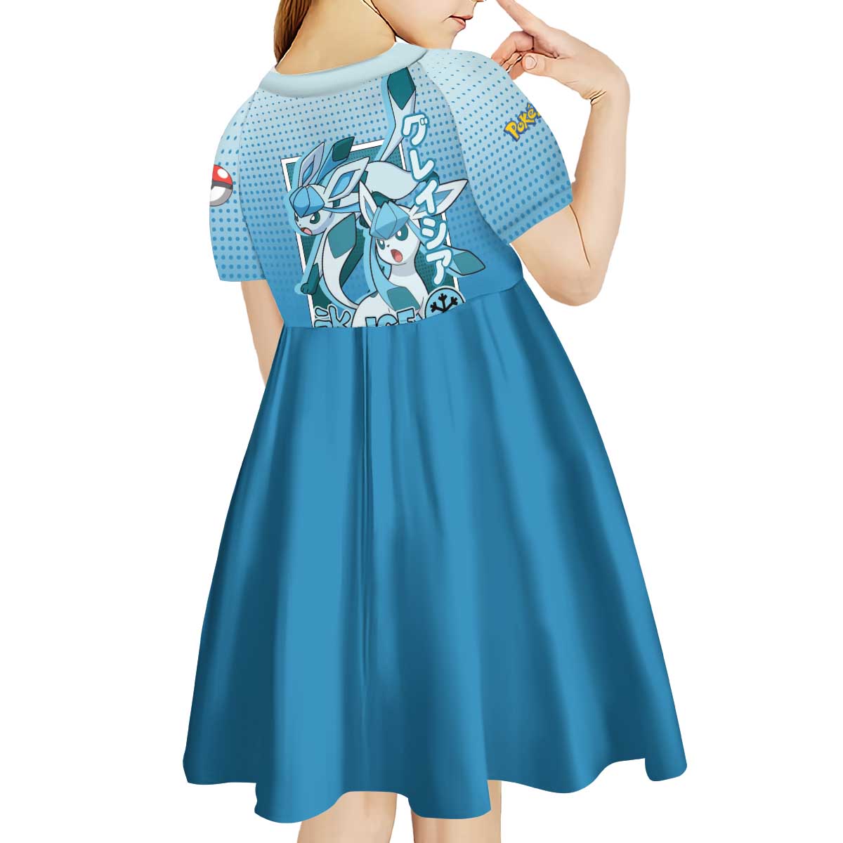 Glaceon from Poké Kid Short Sleeve Dress with Ice Type Ability and Elegant Pose Design - The Mazicc
