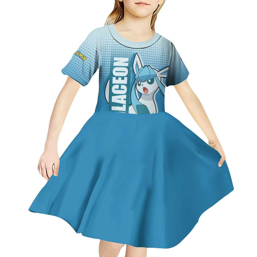 Glaceon from Poké Kid Short Sleeve Dress with Ice Type Ability and Elegant Pose Design - The Mazicc