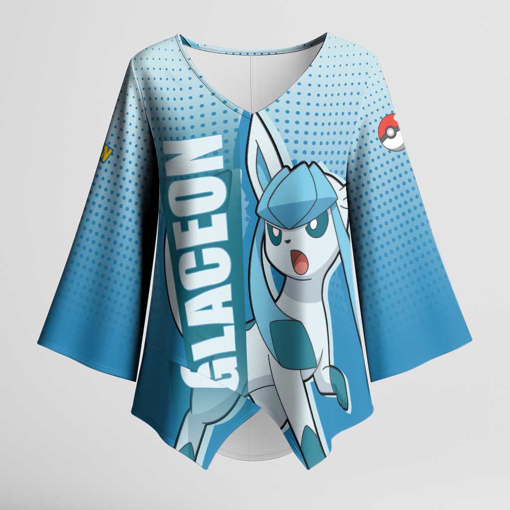 Glaceon from Poké Kimono Sleeve Blouse with Ice Type Ability and Elegant Pose Design - The Mazicc