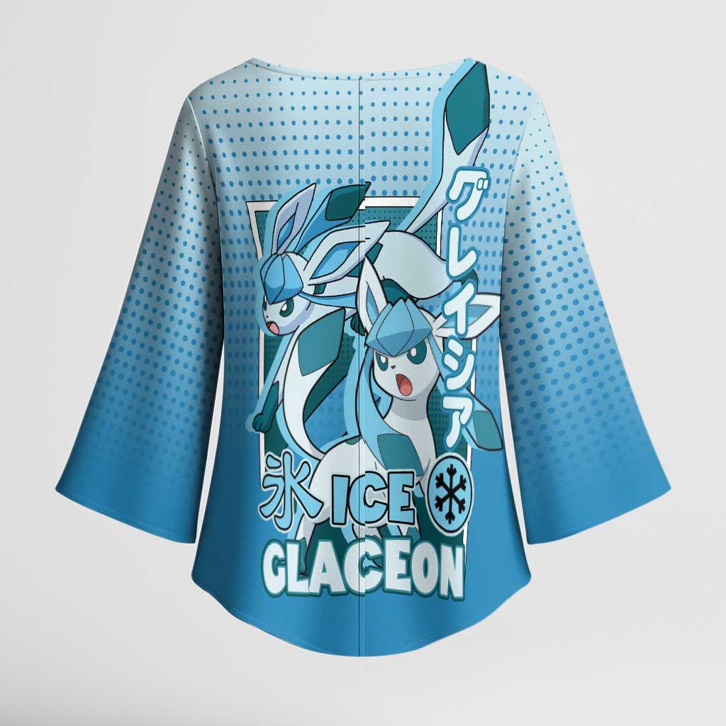 Glaceon from Poké Kimono Sleeve Blouse with Ice Type Ability and Elegant Pose Design - The Mazicc
