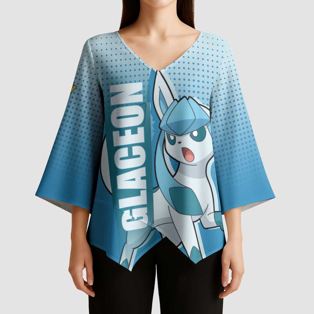 Glaceon from Poké Kimono Sleeve Blouse with Ice Type Ability and Elegant Pose Design - The Mazicc