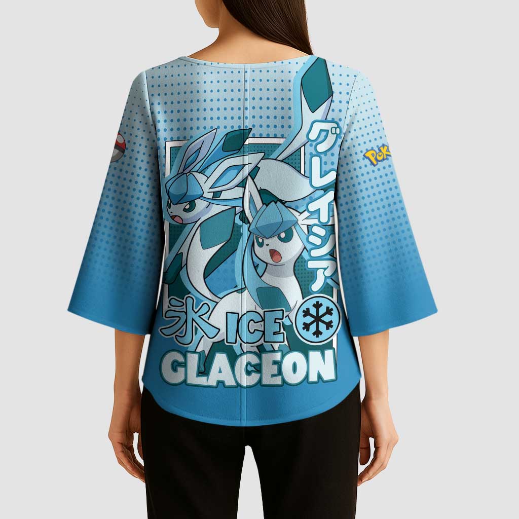 Glaceon from Poké Kimono Sleeve Blouse with Ice Type Ability and Elegant Pose Design - The Mazicc