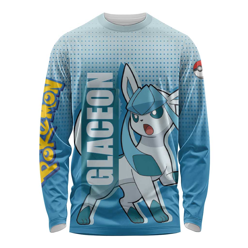 Glaceon from Poké Long Sleeve Shirt with Ice Type Ability and Elegant Pose Design - The Mazicc