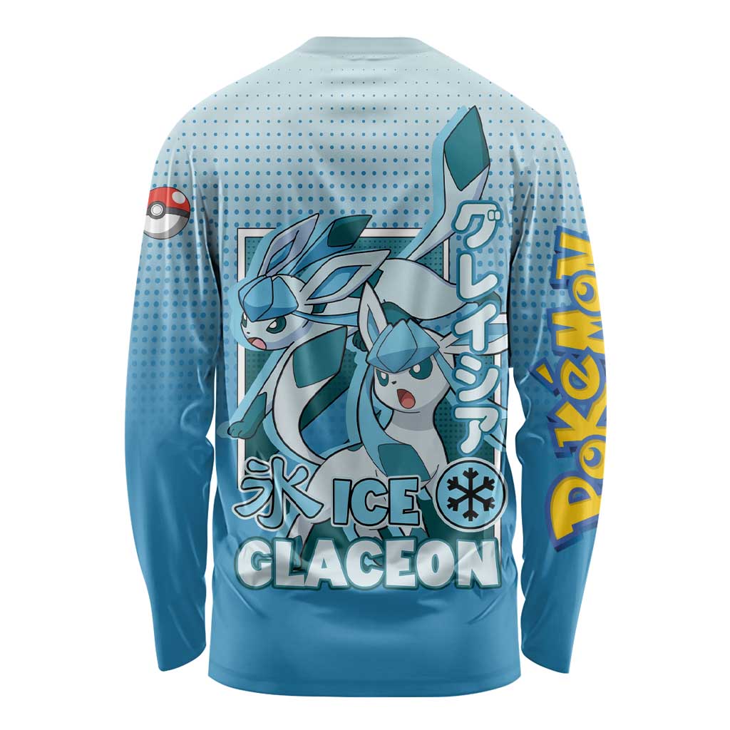 Glaceon from Poké Long Sleeve Shirt with Ice Type Ability and Elegant Pose Design - The Mazicc