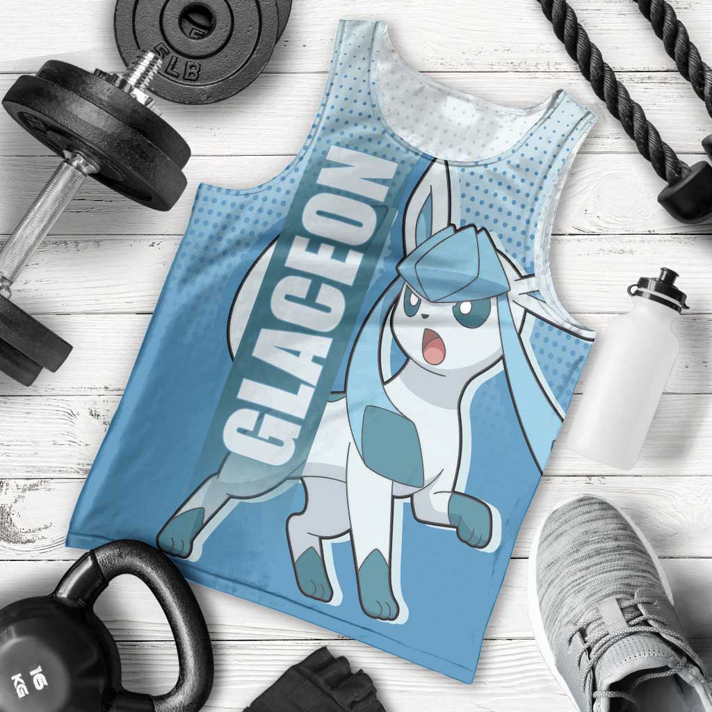 Glaceon from Poké Men Tank Top with Ice Type Ability and Elegant Pose Design - The Mazicc