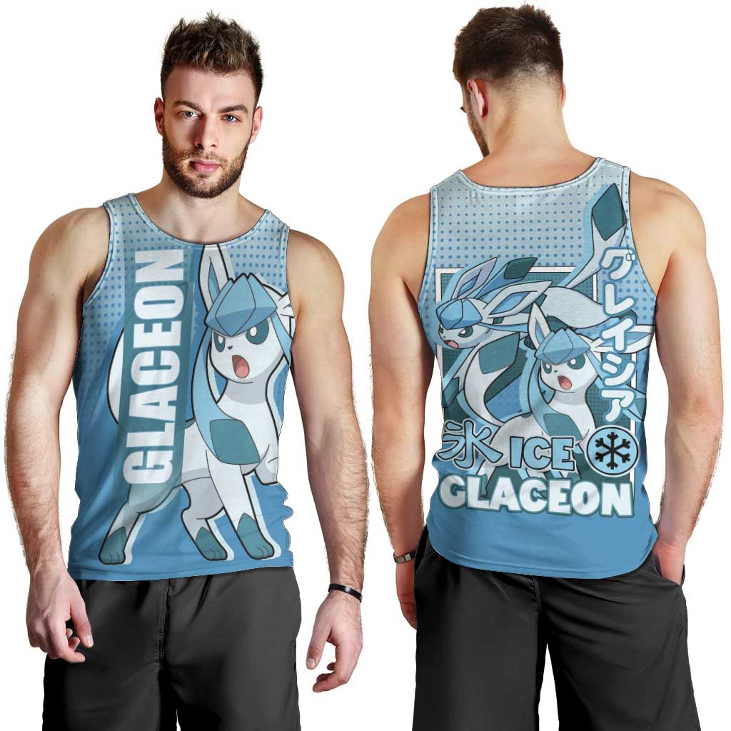 Glaceon from Poké Men Tank Top with Ice Type Ability and Elegant Pose Design - The Mazicc