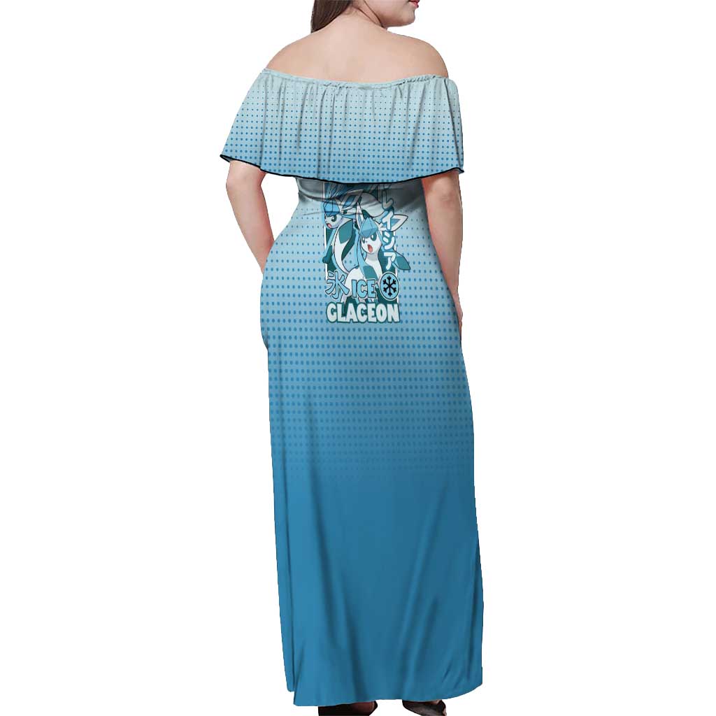 Glaceon from Poké Off Shoulder Maxi Dress with Ice Type Ability and Elegant Pose Design - The Mazicc