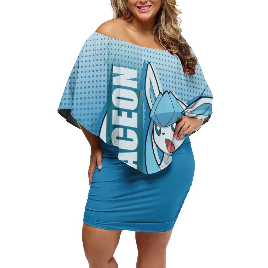 Glaceon from Poké Off Shoulder Short Dress with Ice Type Ability and Elegant Pose Design - The Mazicc