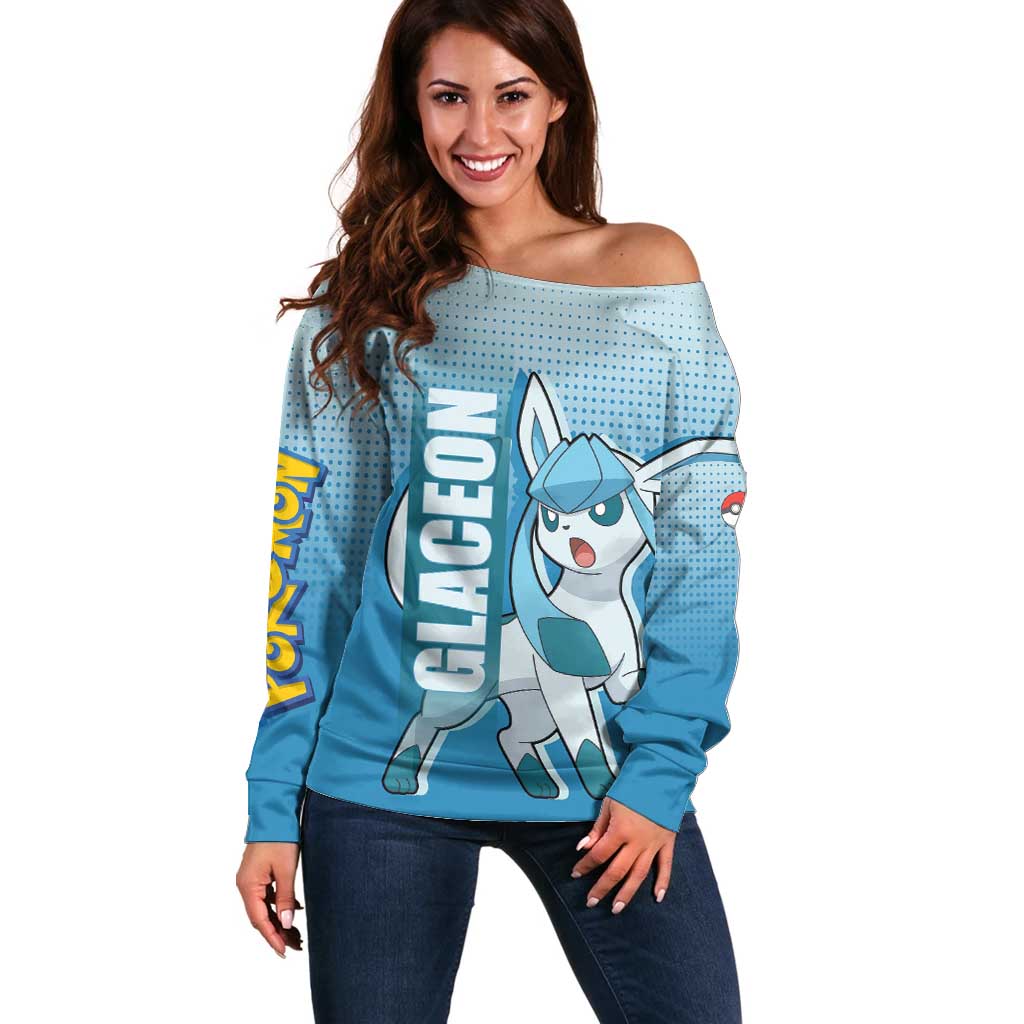 Glaceon from Poké Off Shoulder Sweater with Ice Type Ability and Elegant Pose Design - The Mazicc