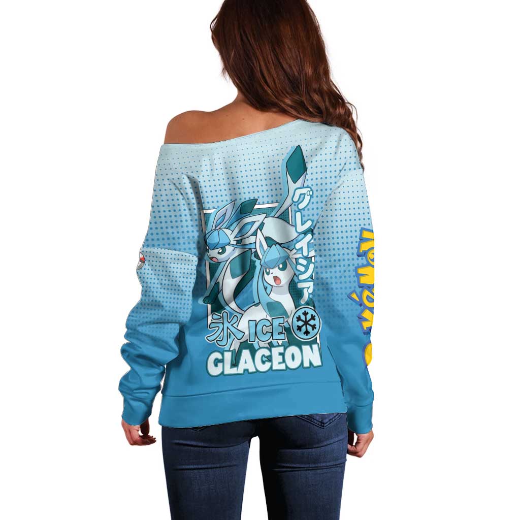 Glaceon from Poké Off Shoulder Sweater with Ice Type Ability and Elegant Pose Design - The Mazicc