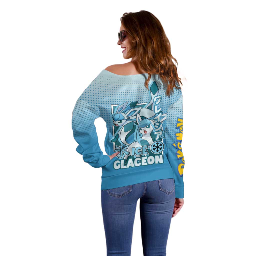 Glaceon from Poké Off Shoulder Sweater with Ice Type Ability and Elegant Pose Design - The Mazicc