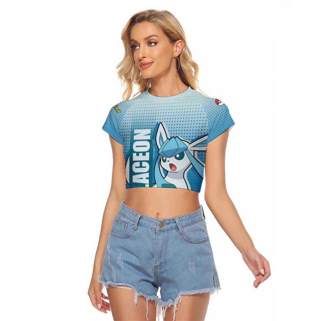 Glaceon from Poké Raglan Cropped T Shirt with Ice Type Ability and Elegant Pose Design - The Mazicc