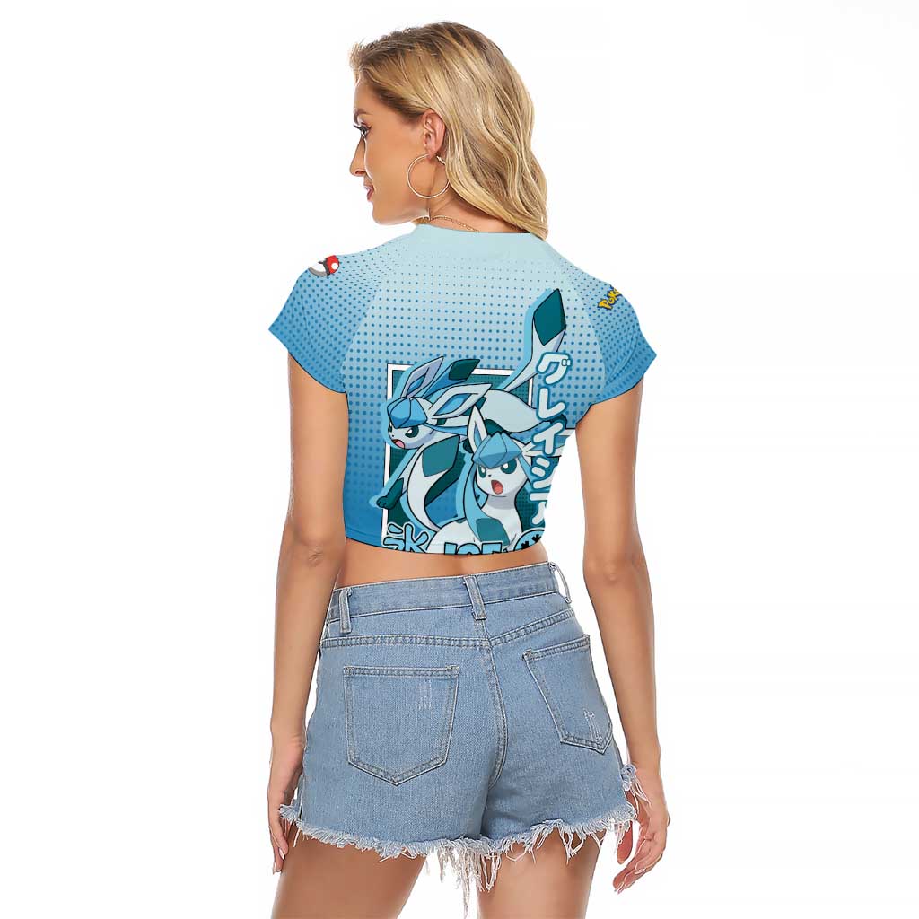 Glaceon from Poké Raglan Cropped T Shirt with Ice Type Ability and Elegant Pose Design - The Mazicc