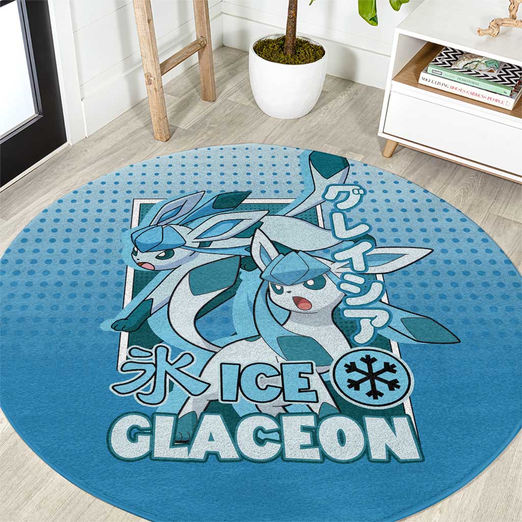 Glaceon from Poké Round Carpet with Ice Type Ability and Elegant Pose Design - The Mazicc