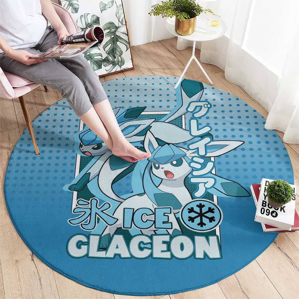 Glaceon from Poké Round Carpet with Ice Type Ability and Elegant Pose Design - The Mazicc