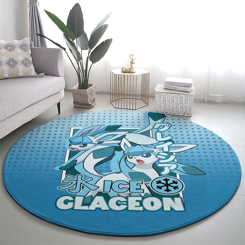 Glaceon from Poké Round Carpet with Ice Type Ability and Elegant Pose Design - The Mazicc