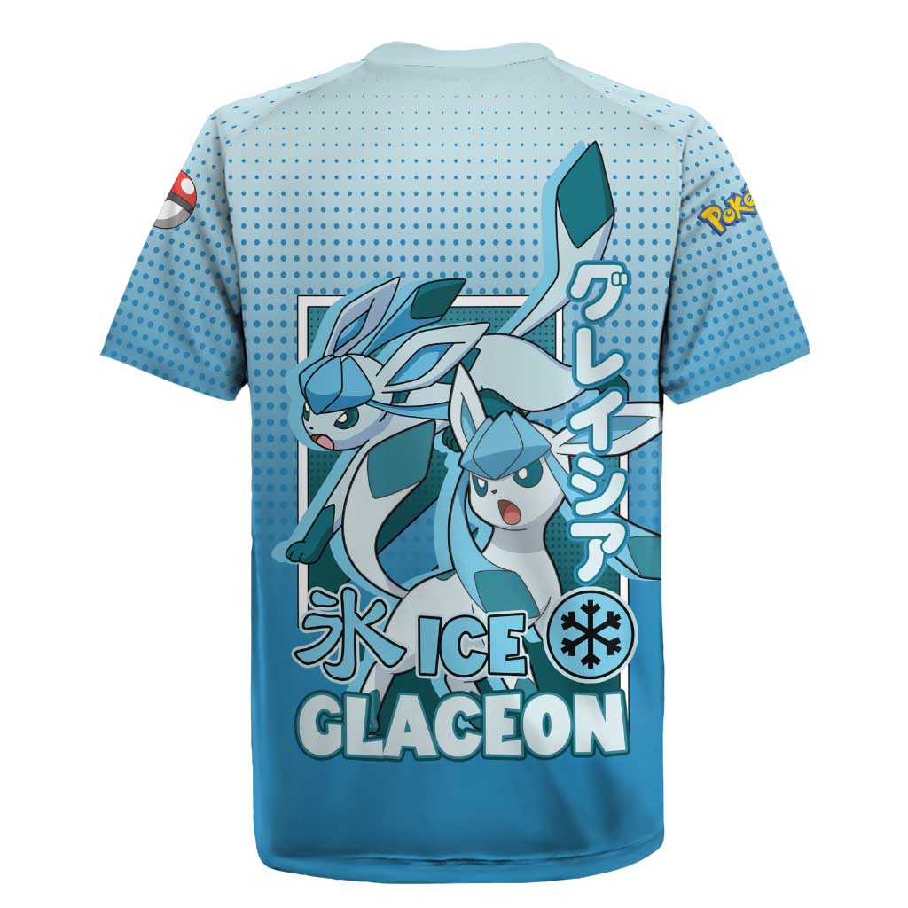 Glaceon from Poké Rugby Jersey with Ice Type Ability and Elegant Pose Design - The Mazicc