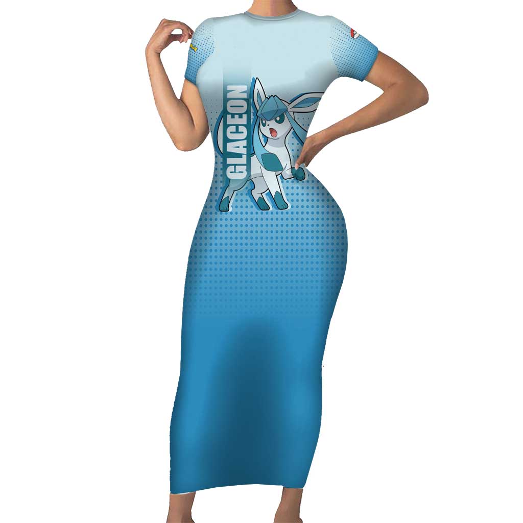 Glaceon from Poké Short Sleeve Bodycon Dress with Ice Type Ability and Elegant Pose Design - The Mazicc