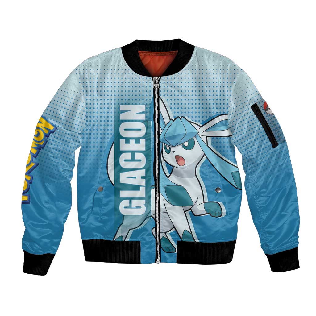 Glaceon from Poké Sleeve Zip Bomber Jacket with Ice Type Ability and Elegant Pose Design - The Mazicc