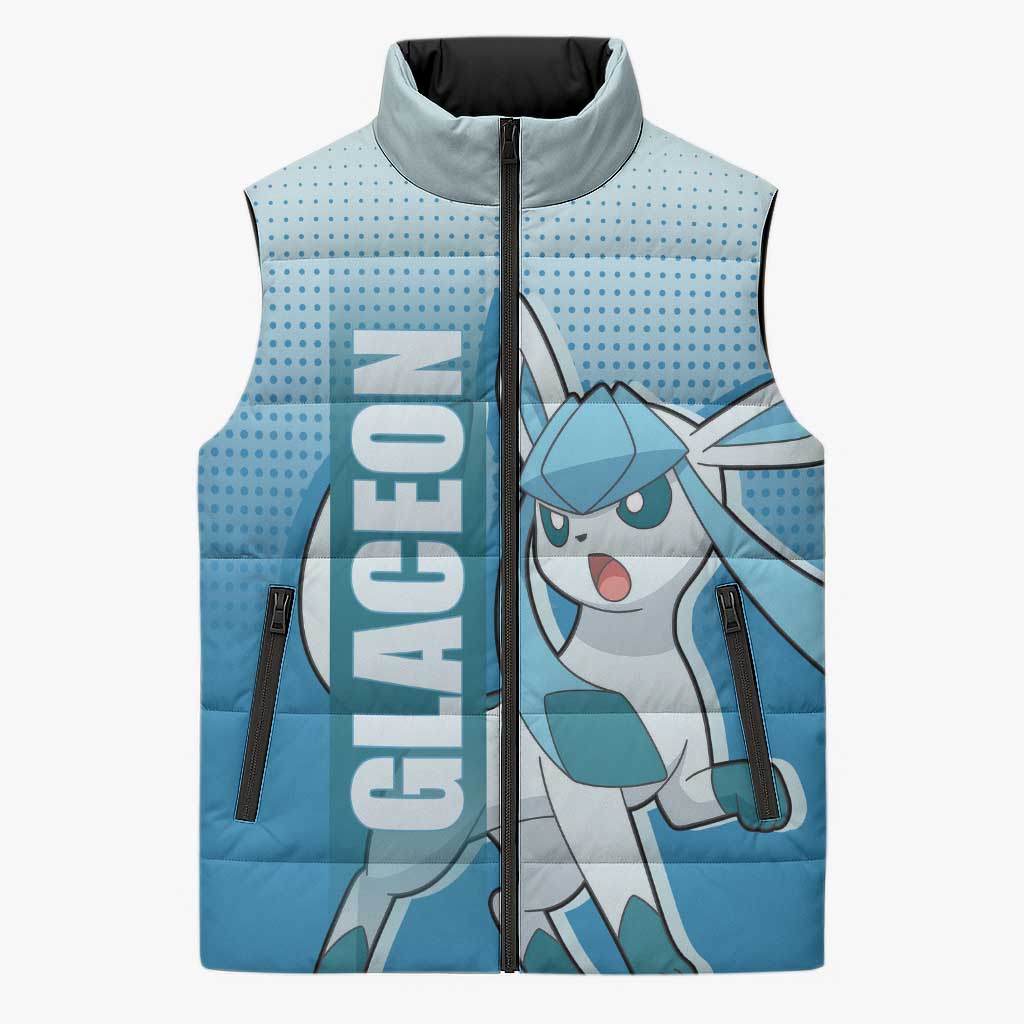 Glaceon from Poké Sleeveless Puffer Jacket with Ice Type Ability and Elegant Pose Design - The Mazicc