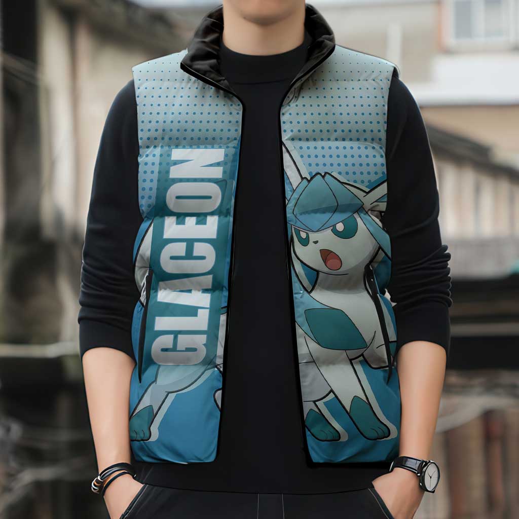 Glaceon from Poké Sleeveless Puffer Jacket with Ice Type Ability and Elegant Pose Design - The Mazicc