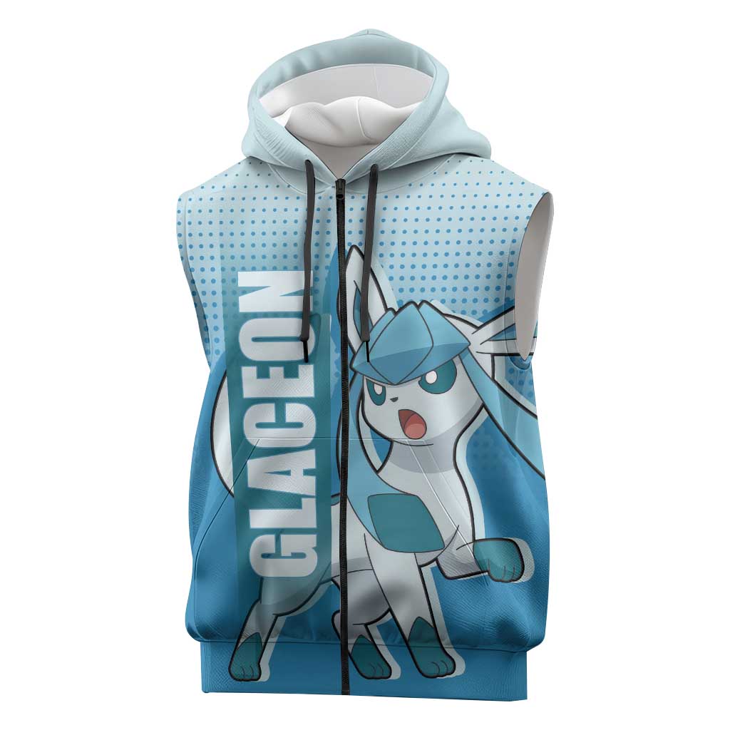 Glaceon from Poké Sleeveless Zip Hoodie with Ice Type Ability and Elegant Pose Design - The Mazicc