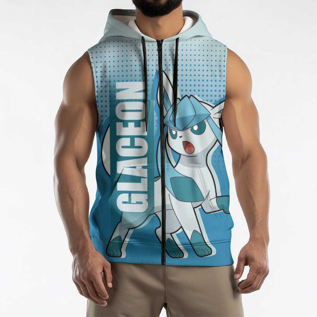 Glaceon from Poké Sleeveless Zip Hoodie with Ice Type Ability and Elegant Pose Design - The Mazicc