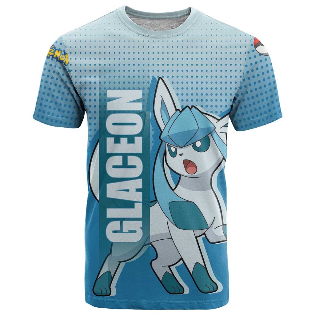 Glaceon from Poké T Shirt with Ice Type Ability and Elegant Pose Design - The Mazicc