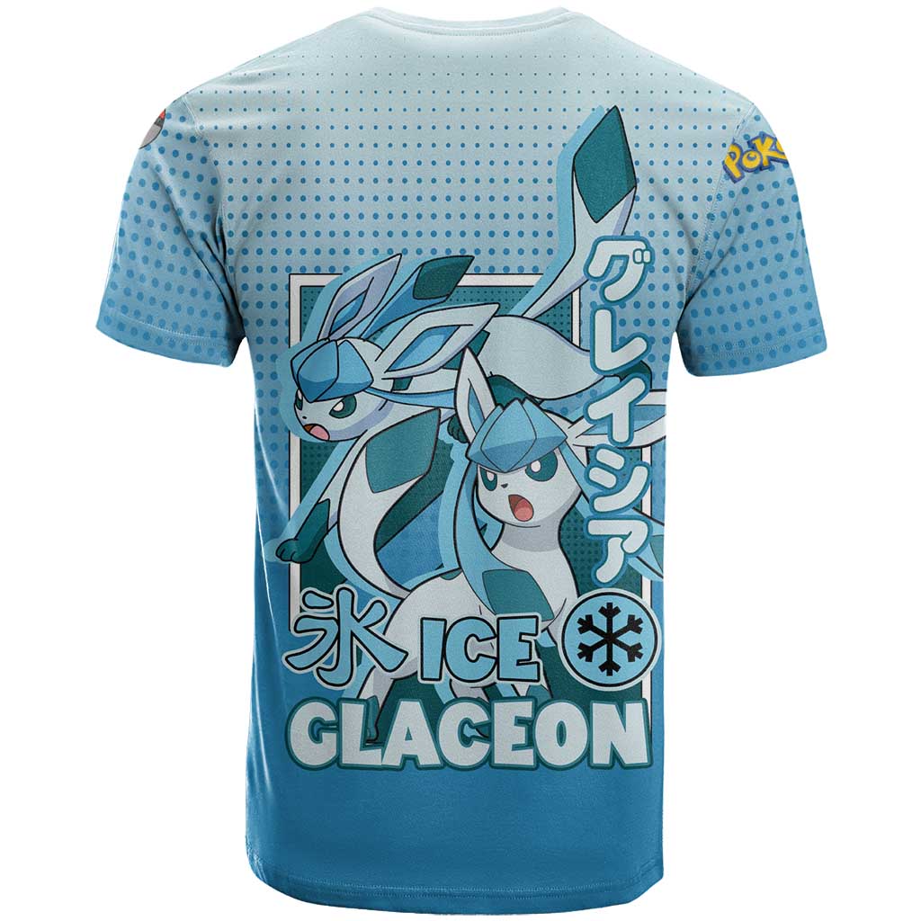 Glaceon from Poké T Shirt with Ice Type Ability and Elegant Pose Design - The Mazicc