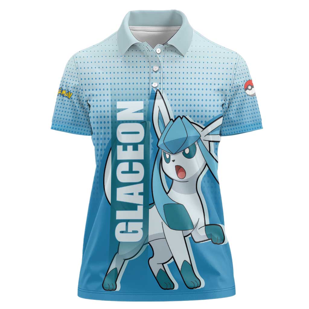 Glaceon from Poké Women Polo Shirt with Ice Type Ability and Elegant Pose Design - The Mazicc