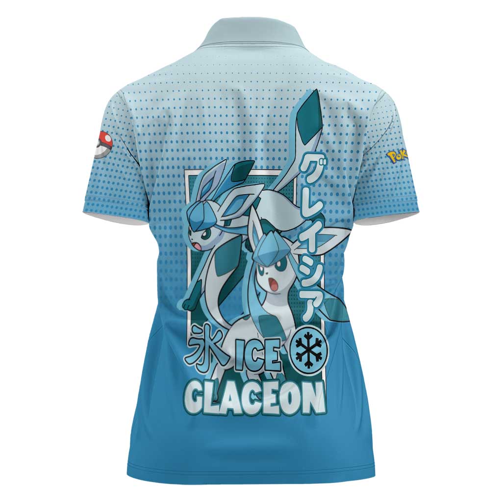 Glaceon from Poké Women Polo Shirt with Ice Type Ability and Elegant Pose Design - The Mazicc