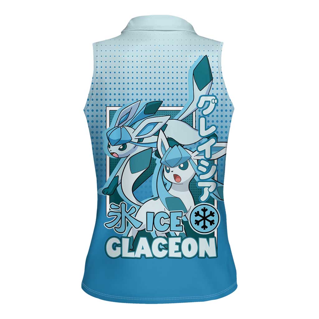 Glaceon from Poké Women Sleeveless Polo Shirt with Ice Type Ability and Elegant Pose Design - The Mazicc